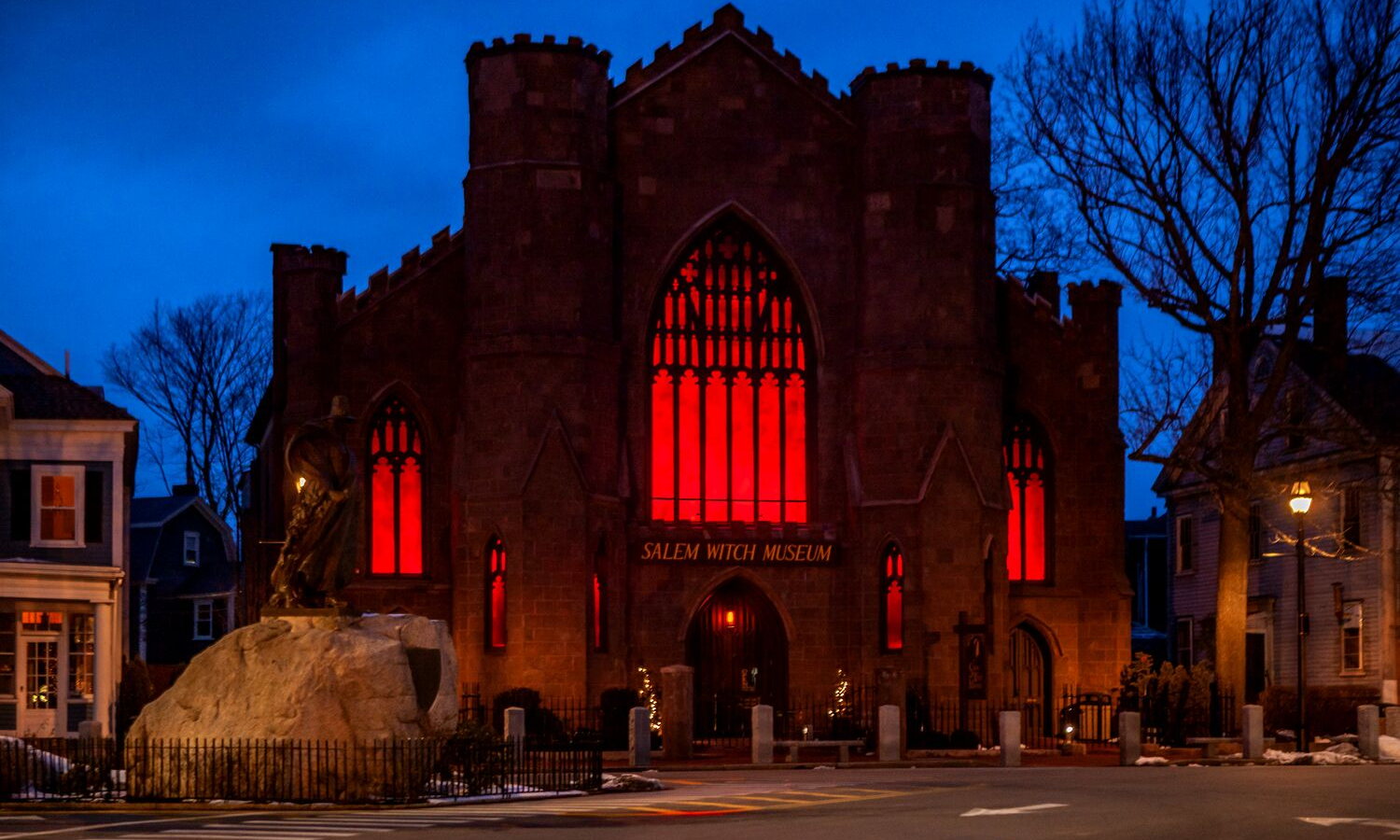 Spooky image of Salem's witch museum. 