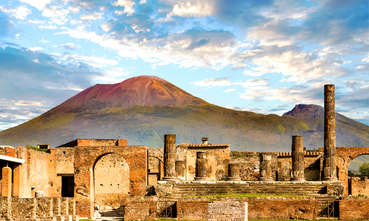 Picture of Pompeii ruins with Mount Vesuvius. 